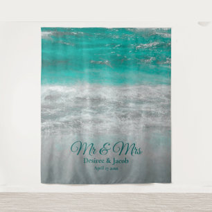 Trouwdag op het strand turquoise tropische oceaan wandkleed