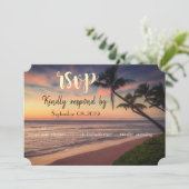 Trouwdag op Sunset Beach, Palms RSVP Kaart (Staand voorkant)