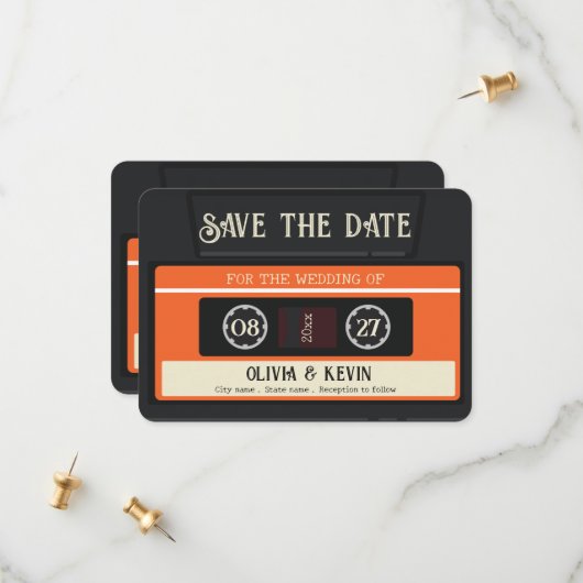 Trouwdag op vintage cassettes  save the date (Voorkant / Achterkant in situ)