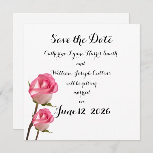 Trouwdag Rozen Save the Date Wo. Aankondigingen (Voorkant / Achterkant)