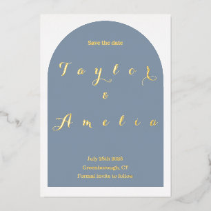 Trouwdag Save the Date Eenvoudig Stof Blauw Boog E Folie Uitnodiging