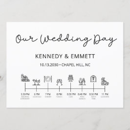 Trouwdag-tijdlijnprogramma voor schuurhuwelijk programmakaart
