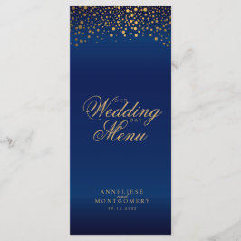 Trouwdag Trendy Gold Stippen op Navy Blue -Menu Programmakaart