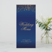 Trouwdag Trendy Gold Stippen op Navy Blue -Menu Programmakaart (Staand voorkant)