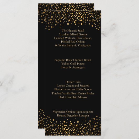 Trouwdag Trendy Gouden Stippen en Zwart Menu (Voorkant / Achterkant)