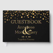 Trouwdag trendy gouden Stippen op zwart gastenboek (Voorkant)