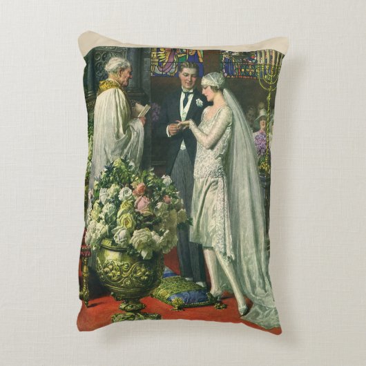 Trouwdag uit het verleden, bruid en bruidegom met  accent kussen (Achterkant (Verticaal))