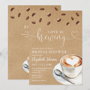 Trouwdag uitnodiging Love Is Brewing Coffee QR Cod