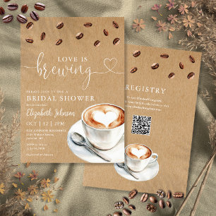 Trouwdag uitnodiging Love Is Brewing Coffee QR Cod