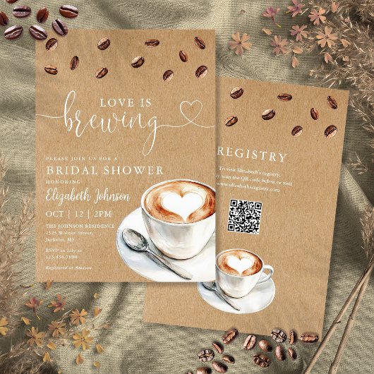 Trouwdag uitnodiging Love Is Brewing Coffee QR Cod