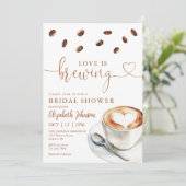 Trouwdag uitnodiging Love Is Brewing Coffee QR Cod (Staand voorkant)