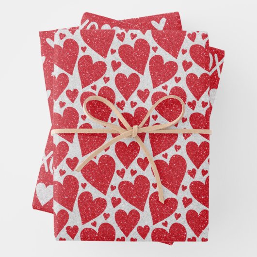 Trouwdag Valentijnsdag Rood Witte Glitter Harten W Inpakpapier Vel (In situ)