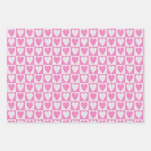 Trouwdag Valentijnsdag Roze Witte Glitter Harten Inpakpapier Vel (Voorkant 2)