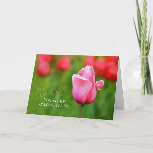 Trouwdag van de vrouw met roze tulp kaart (Voorkant)