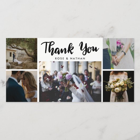 Trouwdag Vijf Foto's Dankjewel Script Bedankkaart (Voorkant)