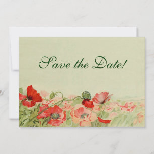 Trouwdag Vintage, Rode Klaprozen Bloemen Save the  Date