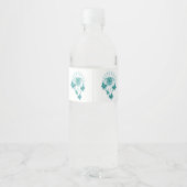 Trouwdag Waterfles Label Turquoise Vlinders Hart Etiket (Achterkant)