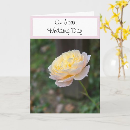 Trouwdag wensen roze gele roos kaart (Gele Bloem)