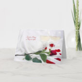 trouwdag wijn en roos op satin kaart (Voorkant)