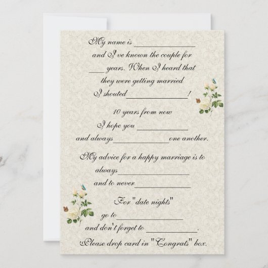 Trouwdag, Witte Rozen, Huwelijksadvies Kaart (Voorkant)