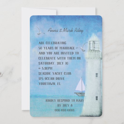 trouwdag-zeilboot en oceaan vuurtoren kaart (Voorkant)