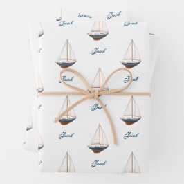 Trouwdag Zeilboot Naamdag Baby Borrel Thema Zeevaa Inpakpapier Vel