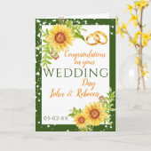 Trouwdag Zonnebloem Groen Gefeliciteerd Kaart (Gele Bloem)