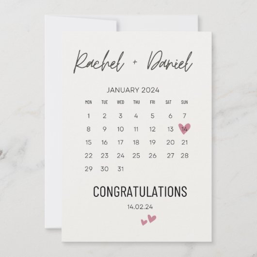 Trouwdagkaart, Op Uw Trouwdag Kaart, Kalenders Save The Date (Voorkant)