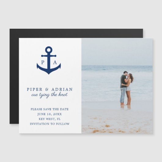 Trouwdatum Anker Monogram Foto Magnetische Uitnodiging (Voorkant / Achterkant)