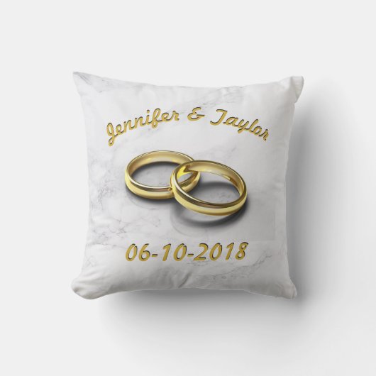 Trouwdatum Bruid & Bruidegom Aanpasbare Gouden Rin Kussen (Voorkant)