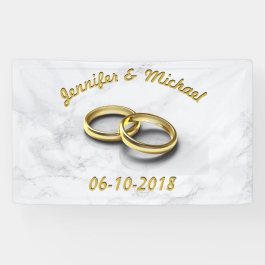 Trouwdatum Bruid & Bruidegom Aanpasbare Gouden Rin Spandoek (Horizontaal)