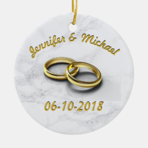 Trouwdatum Bruid & Bruidegom Personaliseer Gouden Keramisch Ornament