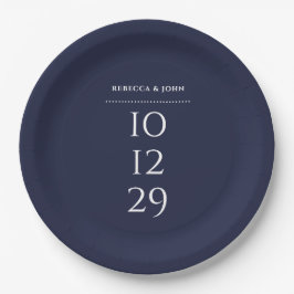 Trouwdatum bruiloft in Navy Blue Minimalistisch Papieren Bordje