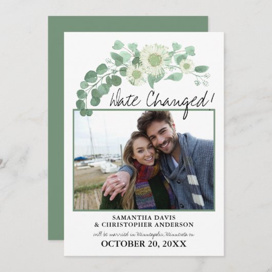 Trouwdatum Gewijzigd Eucalyptus Bloeiende Groen Kaart (Voorkant / Achterkant)