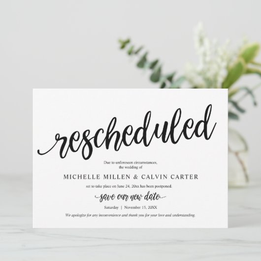 Trouwdatum Gewijzigd, Zwart, Aankondigingskaart Kaart (Staand voorkant)