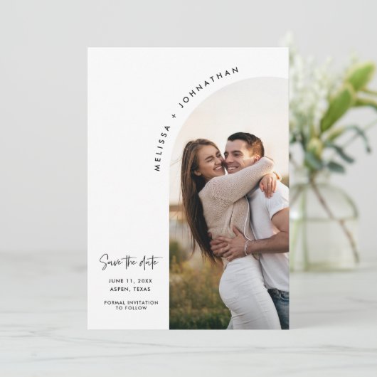 Trouwdatum Het moderne minimalistische boogthema Save The Date (Staand voorkant)