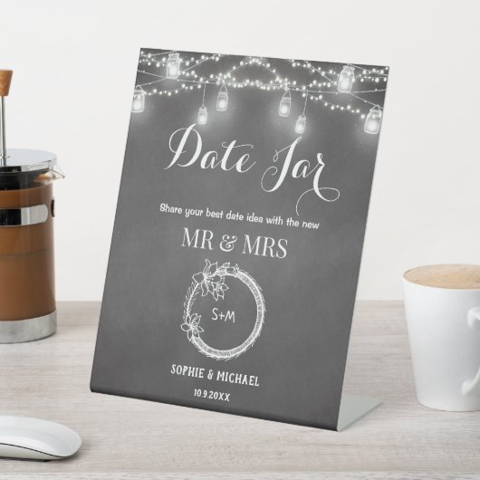 Trouwdatum Jar Black String Lights Reclamebord Met Voetstuk (Insitu)