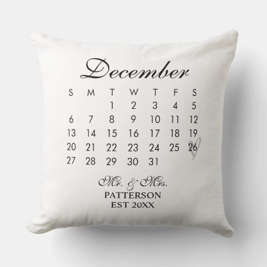 Trouwdatum Kalender Nieuwgetrouwd Kussen (Voorkant)