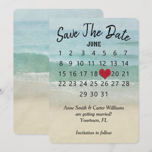 Trouwdatum kalender oceaanstrand kaart (Voorkant / Achterkant)