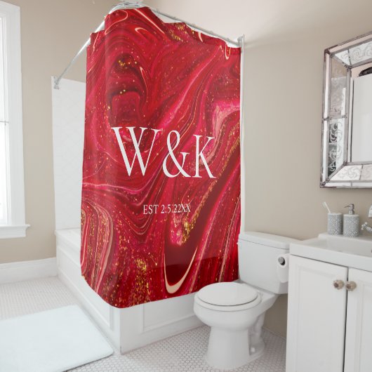 Trouwdatum koppel monogram initiaal douchegordijn (In situ)