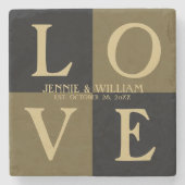 Trouwdatum LOVE Vierkanten Zwart en Goud Stenen Onderzetter (Voorkant)