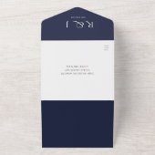 Trouwdatum met Navy Blue Monogram QR-code foto All In One Uitnodiging (Buitenkant)