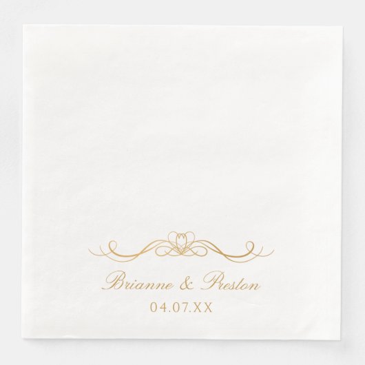 Trouwdatum Moderne Elegante Gouden Script Bruiloft Servet (Voorkant)