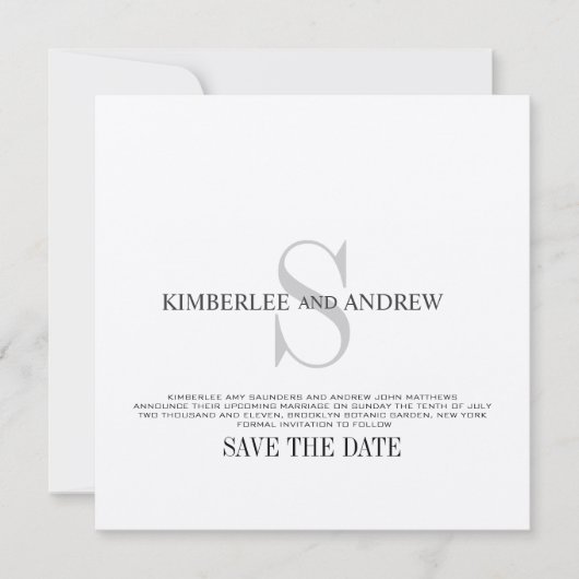 Trouwdatum Monogram Huwelijksaankondiging Vilt Save The Date (Voorkant)