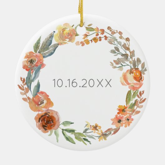 Trouwdatum Mr&Mrs Naam Herfst Bloemenkunst Keramisch Ornament (Achterkant)