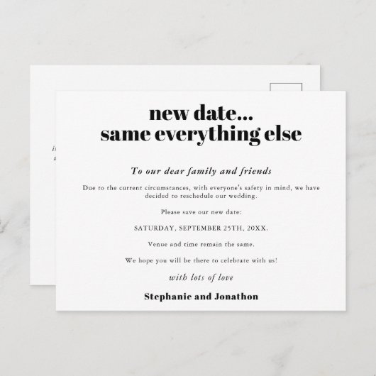Trouwdatum Nieuw Dezelfde Alles Eenvoudige Tekst Aankondigingskaart (Voorkant / Achterkant)
