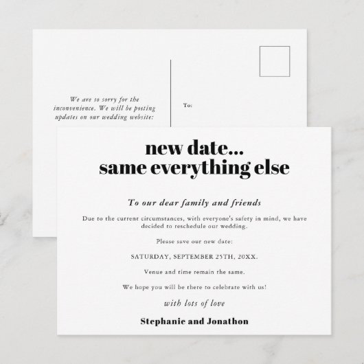 Trouwdatum Nieuw Dezelfde rest Simpele tekst Aankondigingskaart (Voorkant / Achterkant)