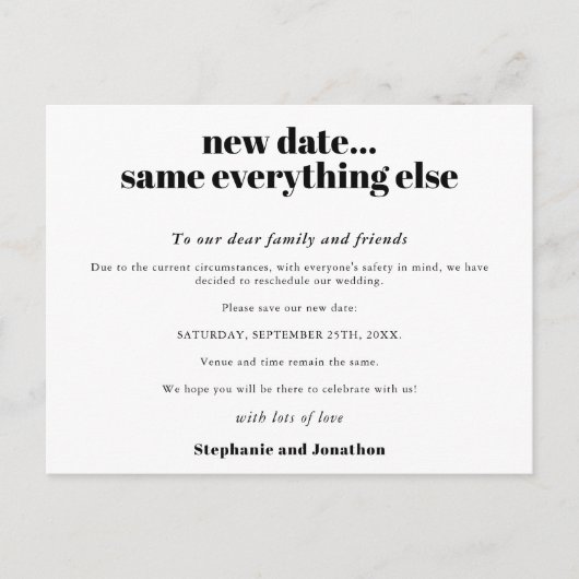 Trouwdatum nieuw, verder alles hetzelfde Eenvoudig Aankondigingskaart (Voorkant)