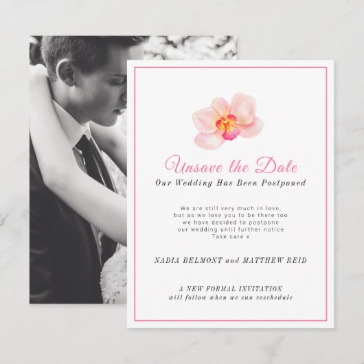 Trouwdatum ongedaan maken wijziging van plan uitge save the date (Voorkant / Achterkant)