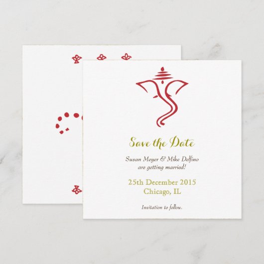 Trouwdatum opslaan rode gouden ganpati ganesh hind save the date (Voorkant / Achterkant)